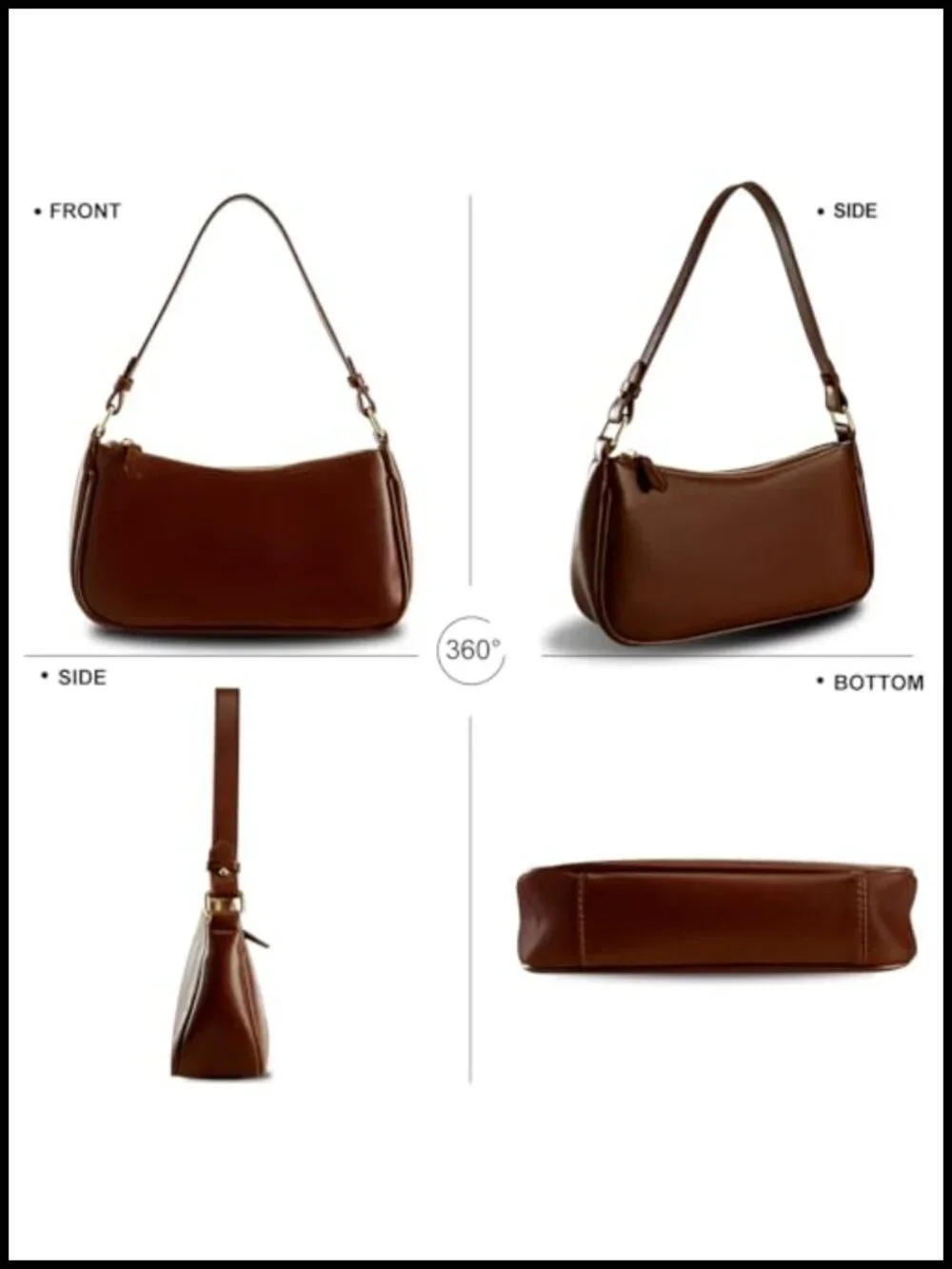 Vegan Leather Hobo Sling Tote Handbag with Removable Straps and Zipper Closure